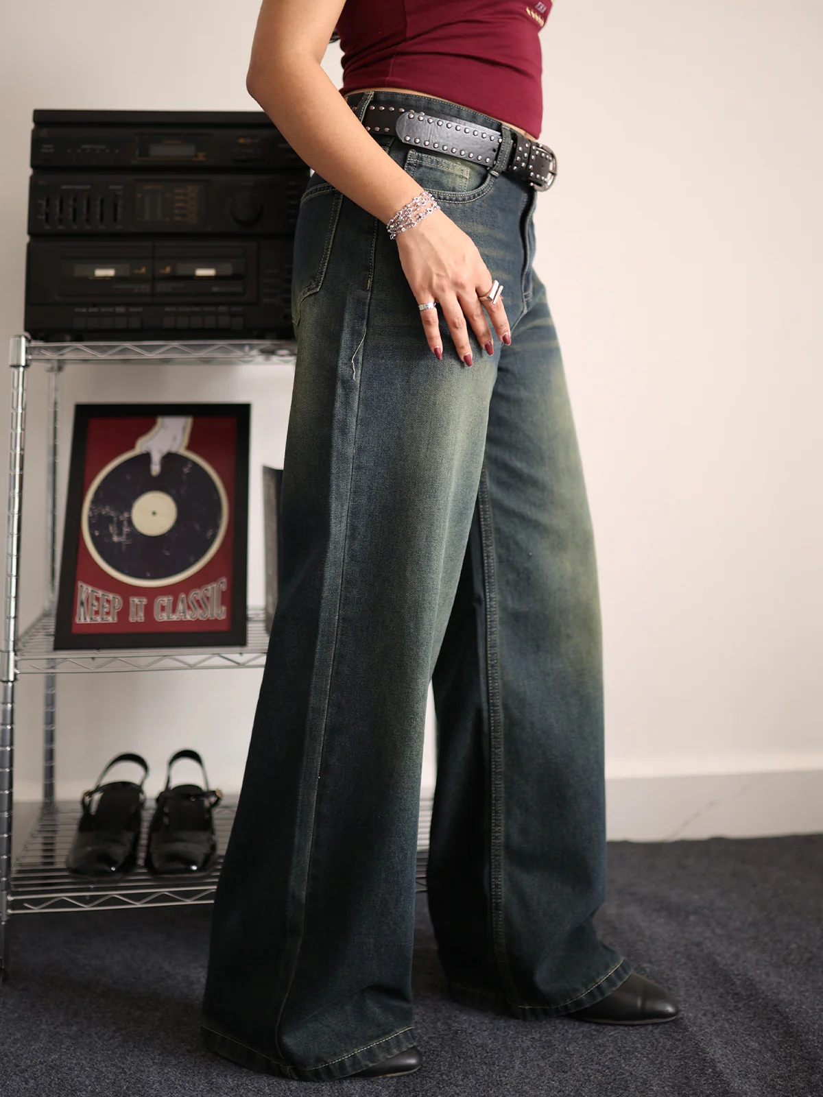 80s Grunge Streetwear Blue Tinted Wide Leg Jeans - Image 5