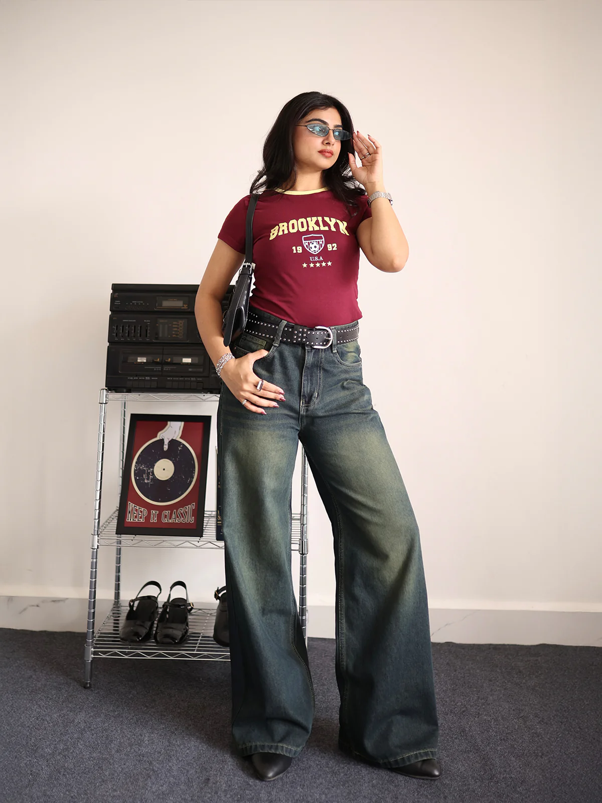 80s Grunge Streetwear Blue Tinted Wide Leg Jeans - Image 6