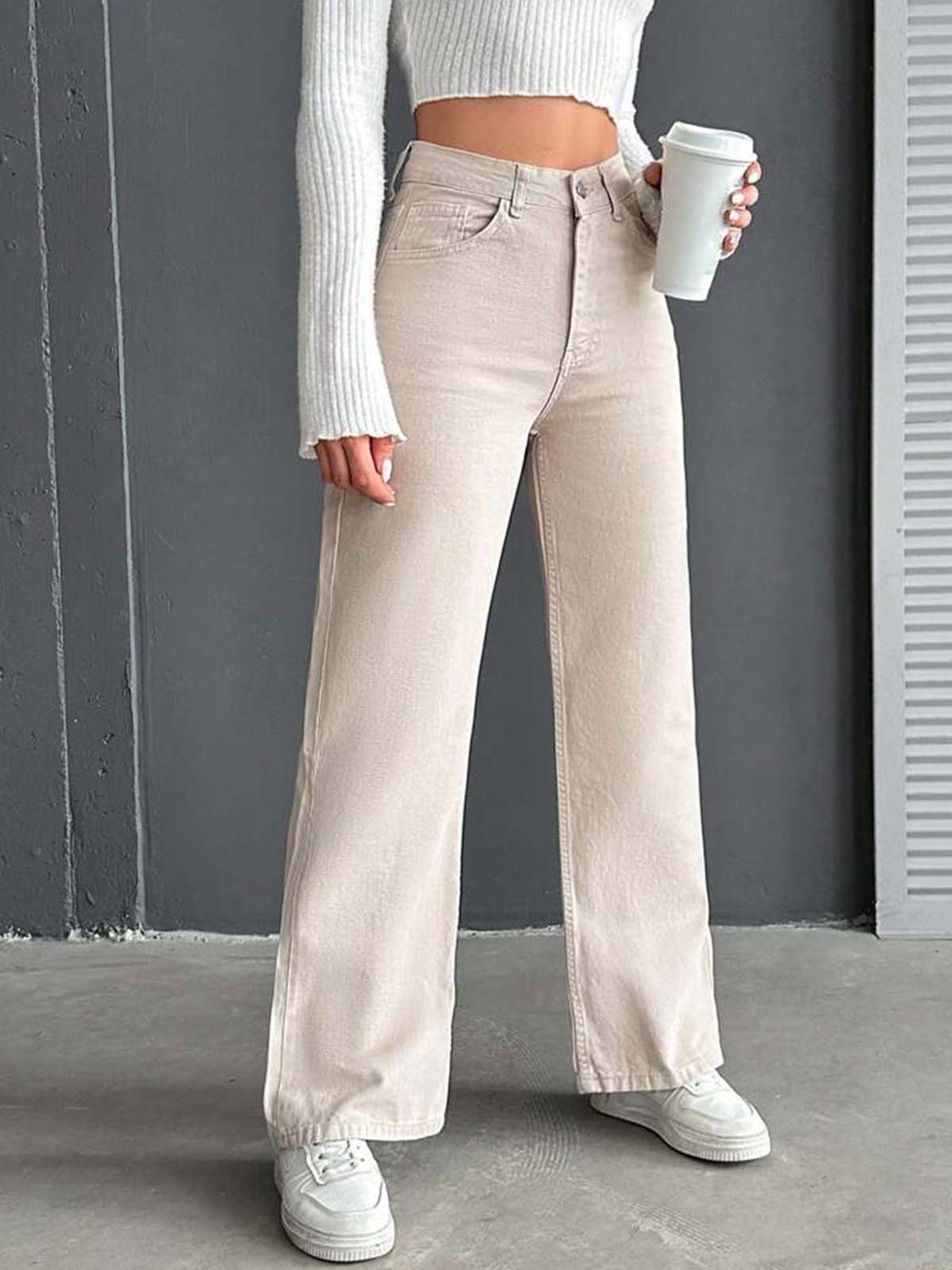 Beige Straight Leg Jeans - Image 3
