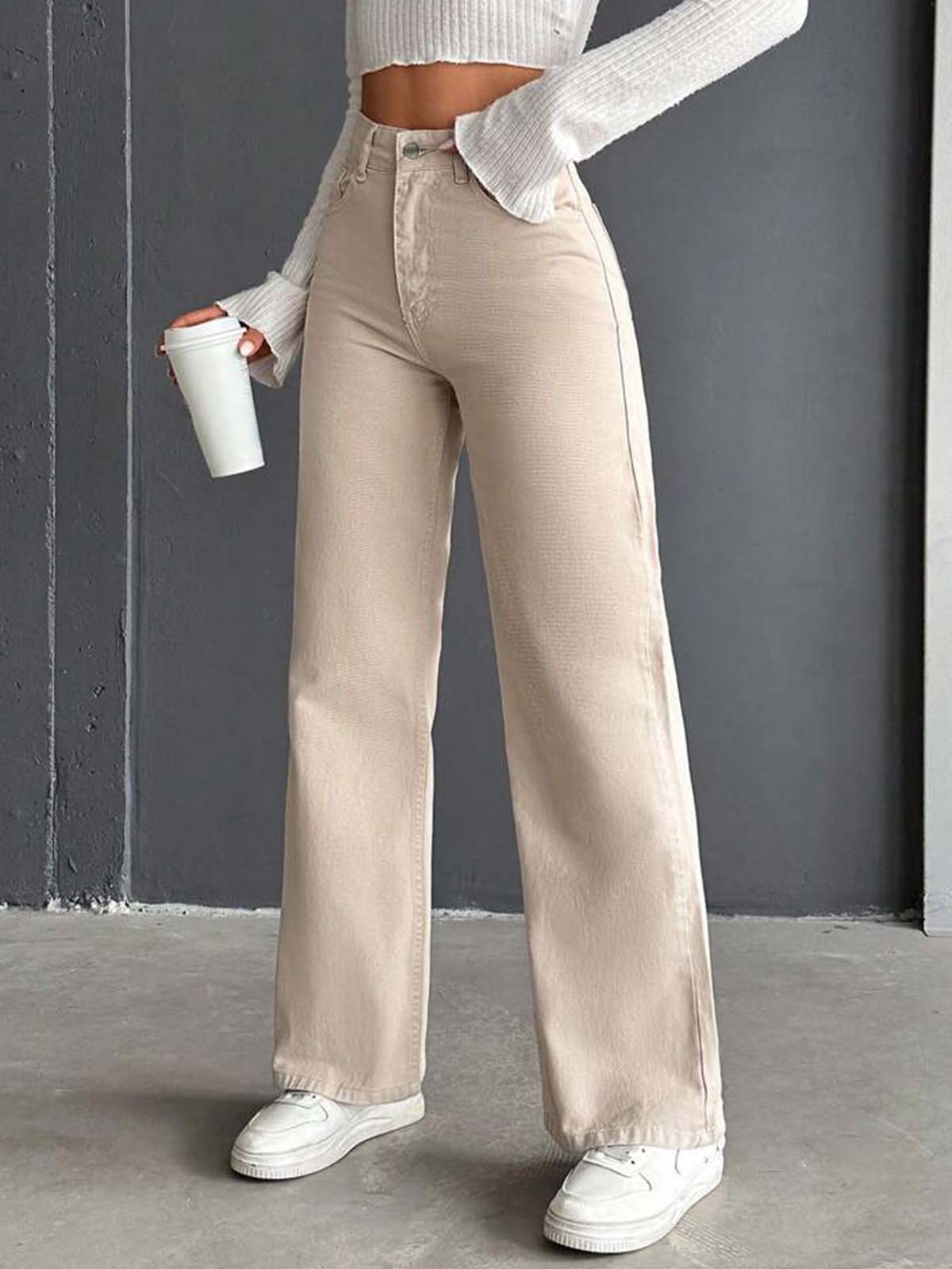 Beige Straight Leg Jeans - Image 4