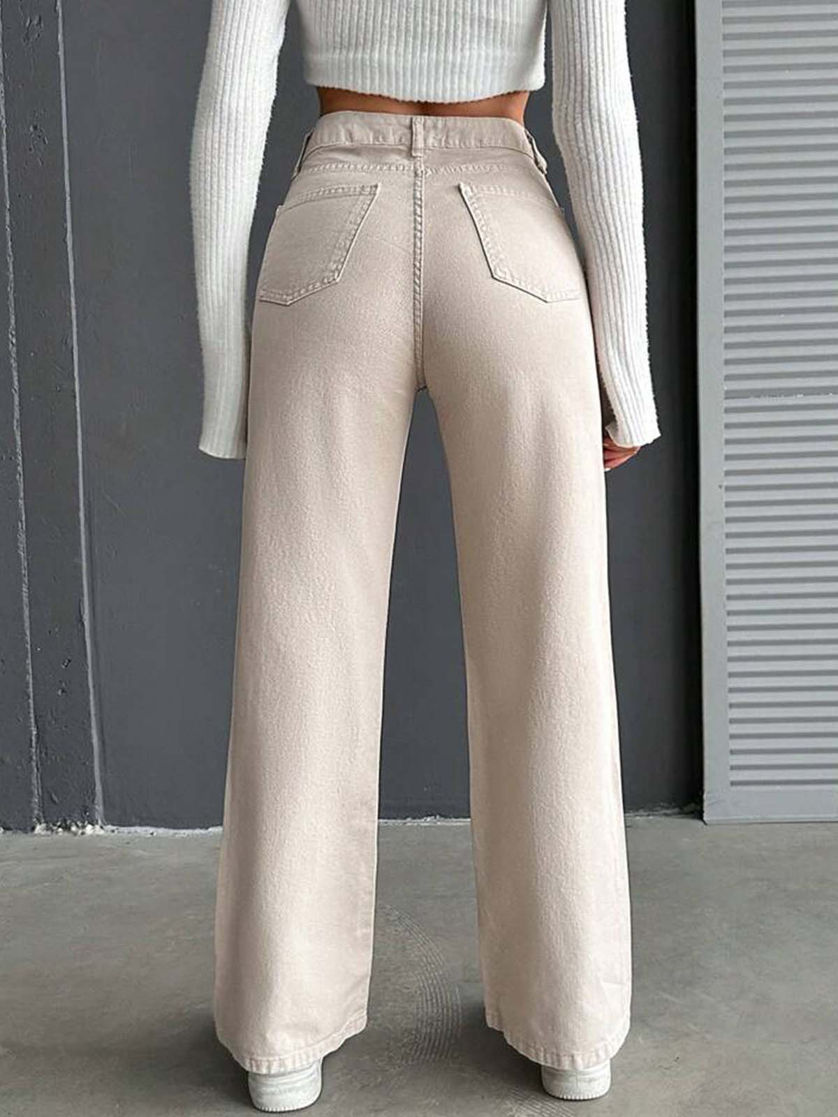 Beige Straight Leg Jeans - Image 5