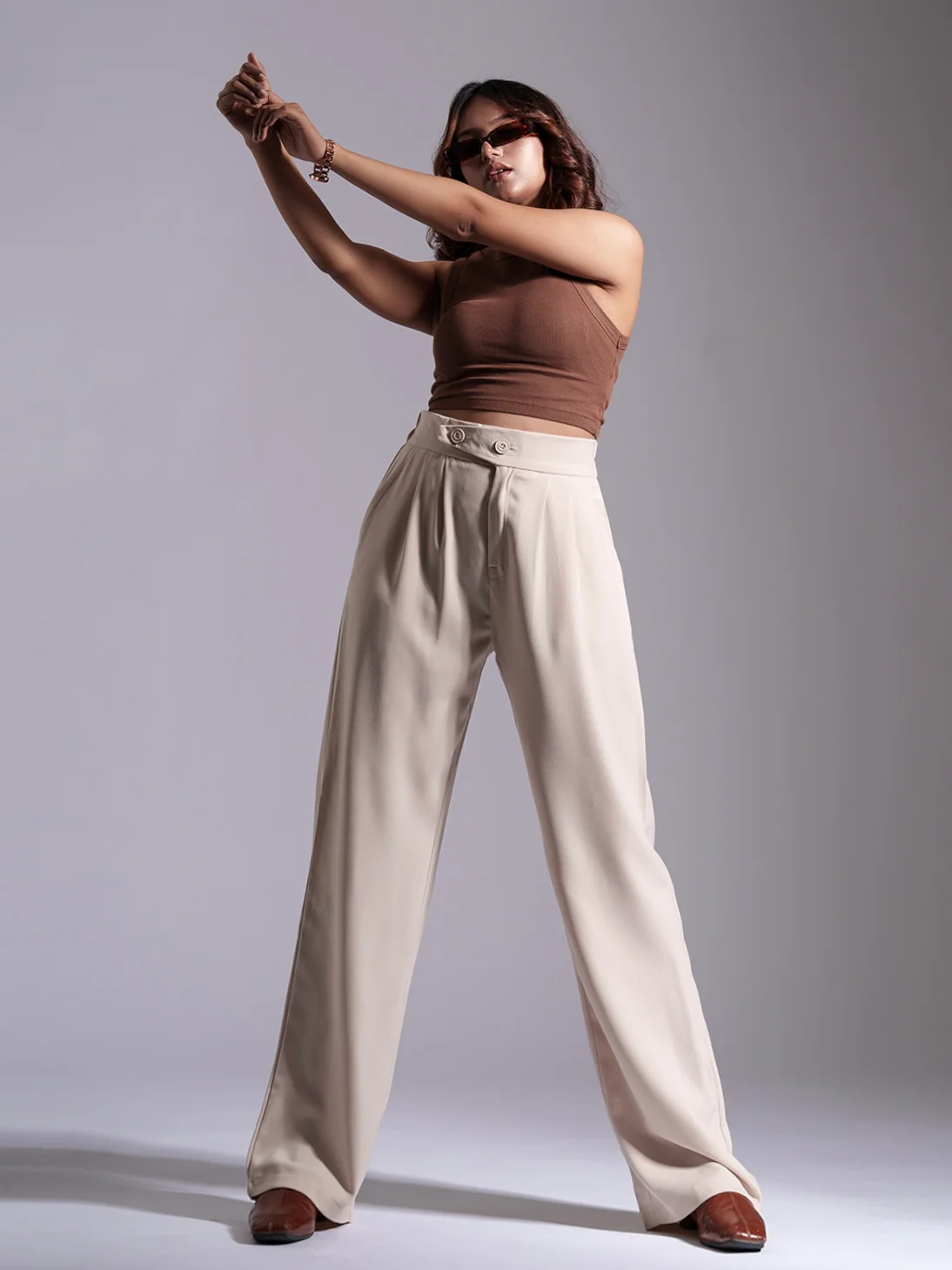 Beige Tailored Pleat Korean Pants - Image 5