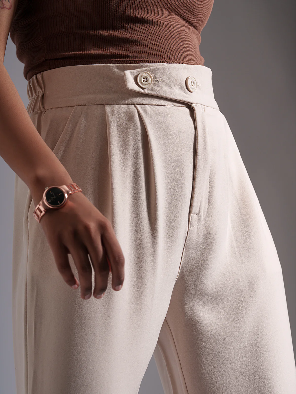 Beige Tailored Pleat Korean Pants - Image 6