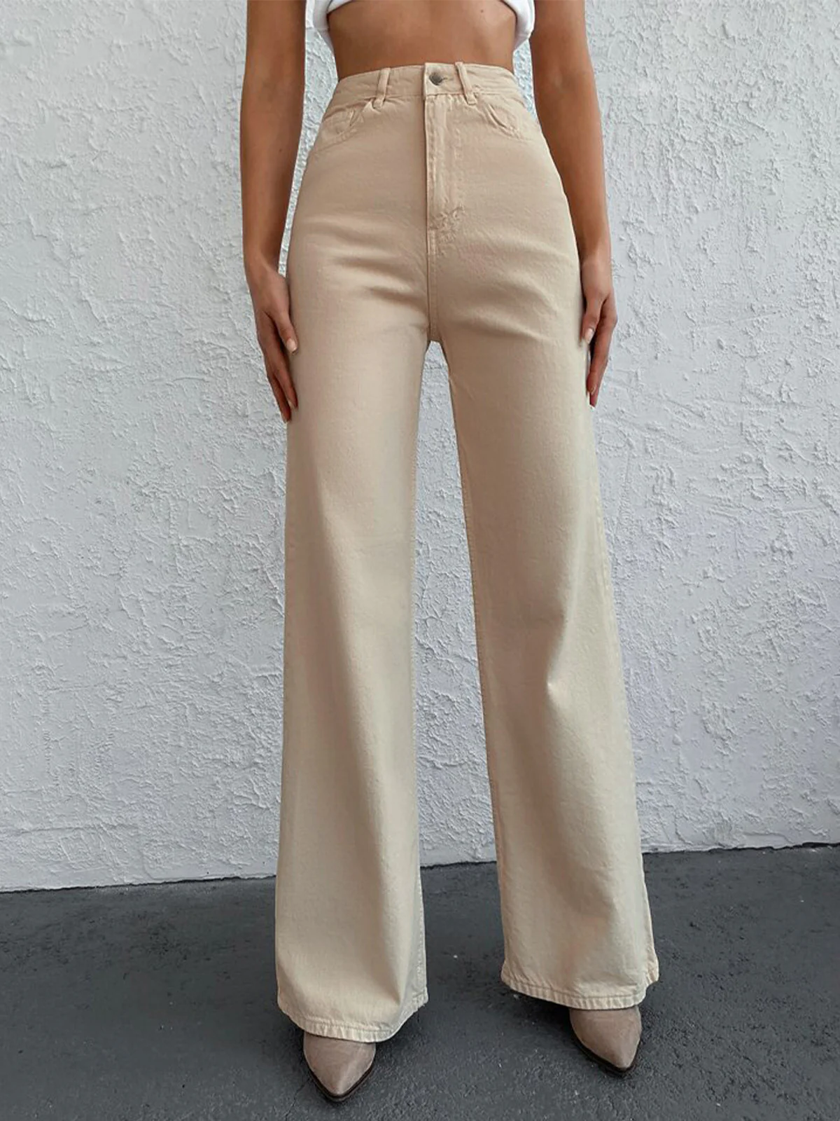 Beige Wide Leg Jeans - Image 3