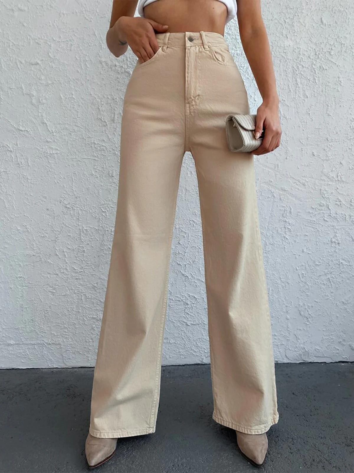 Beige Wide Leg Jeans - Image 4