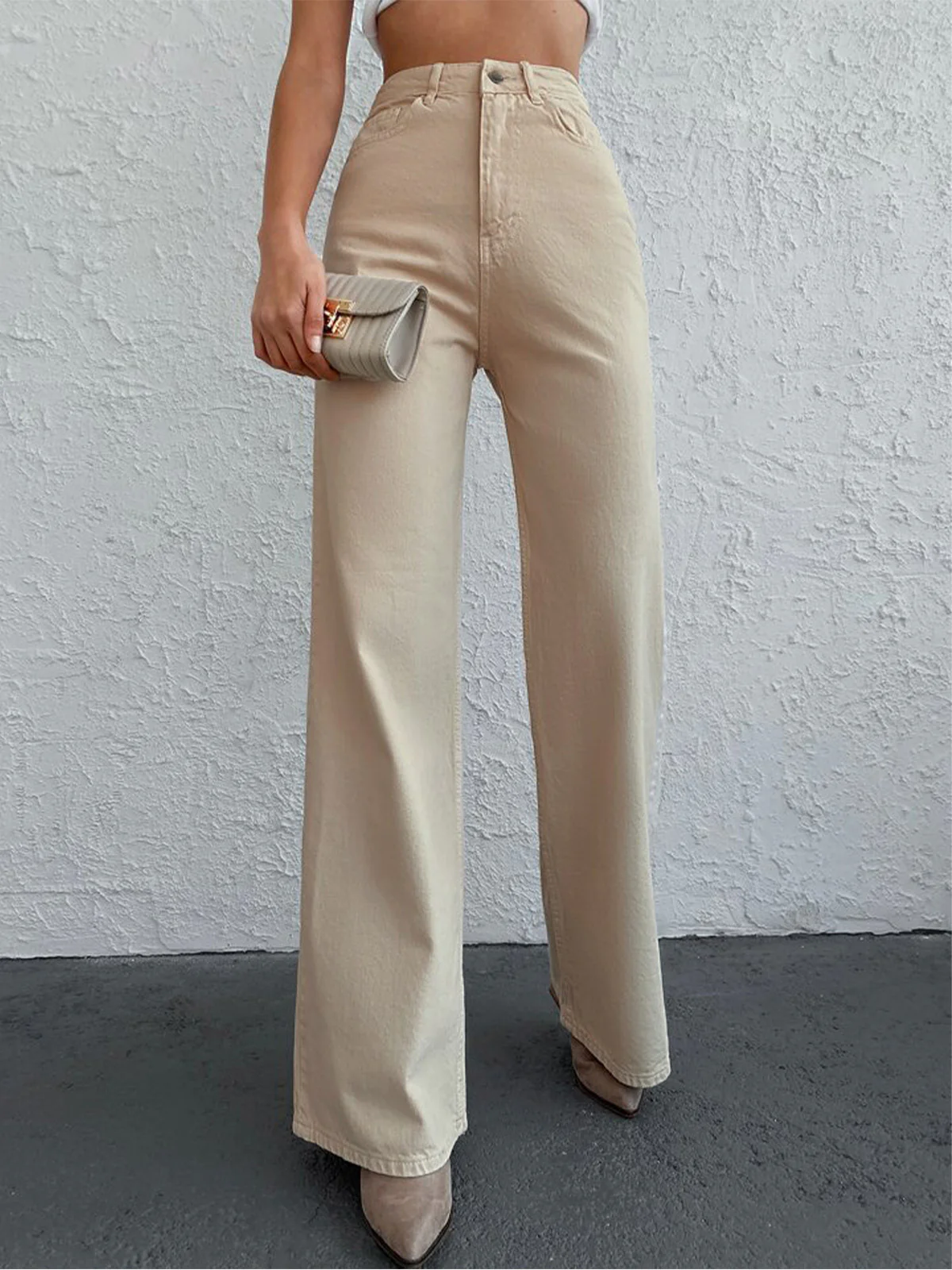 Beige Wide Leg Jeans - Image 5