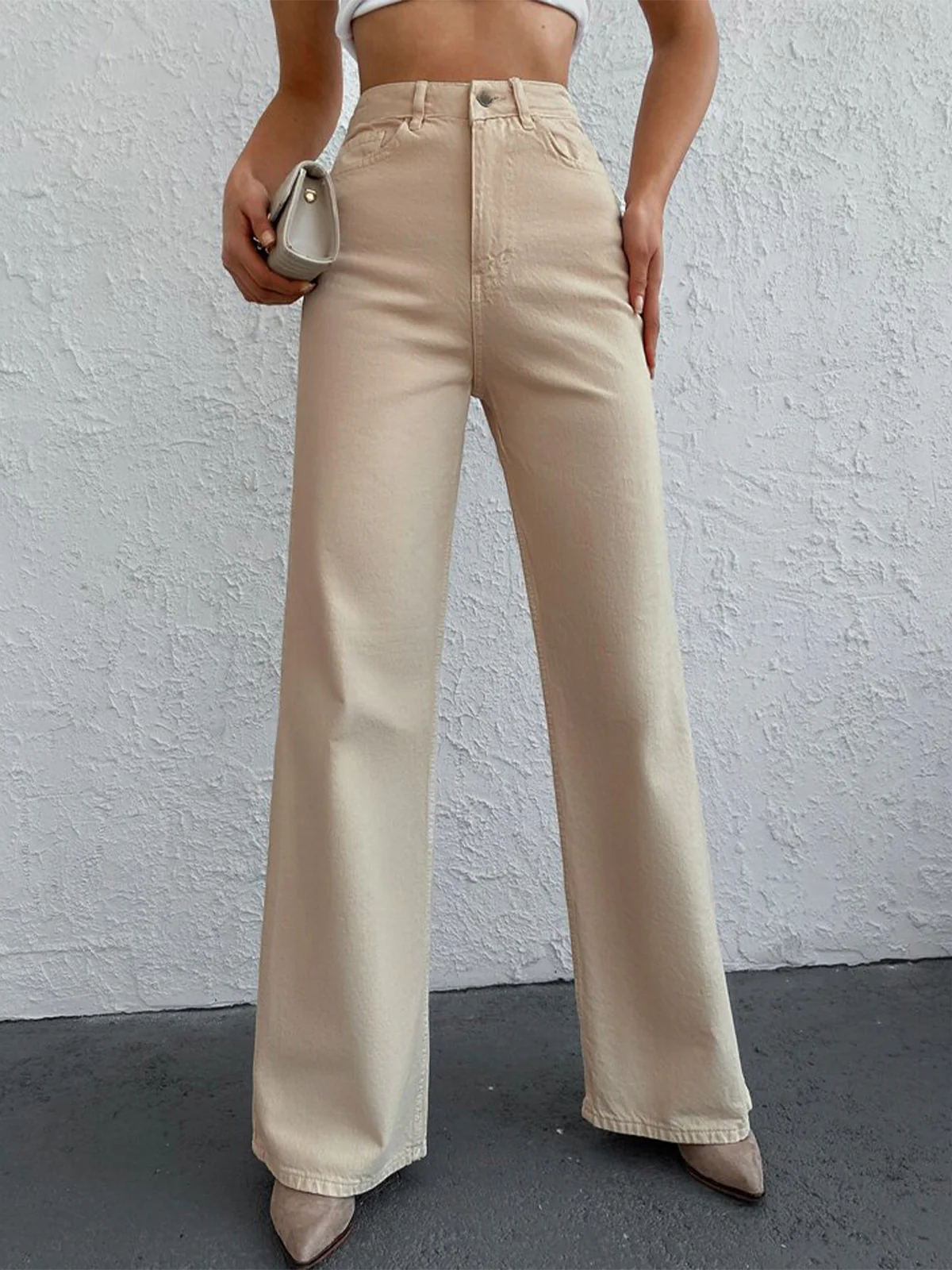 Beige Wide Leg Jeans - Image 6