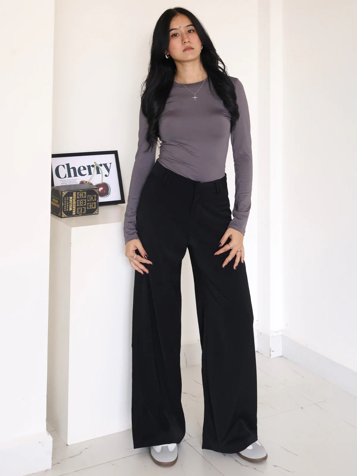 Black Wide Leg Korean Pants - Image 4