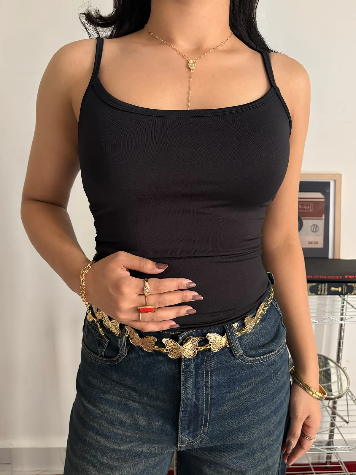 Black Slim Fit Cami Top - Image 4