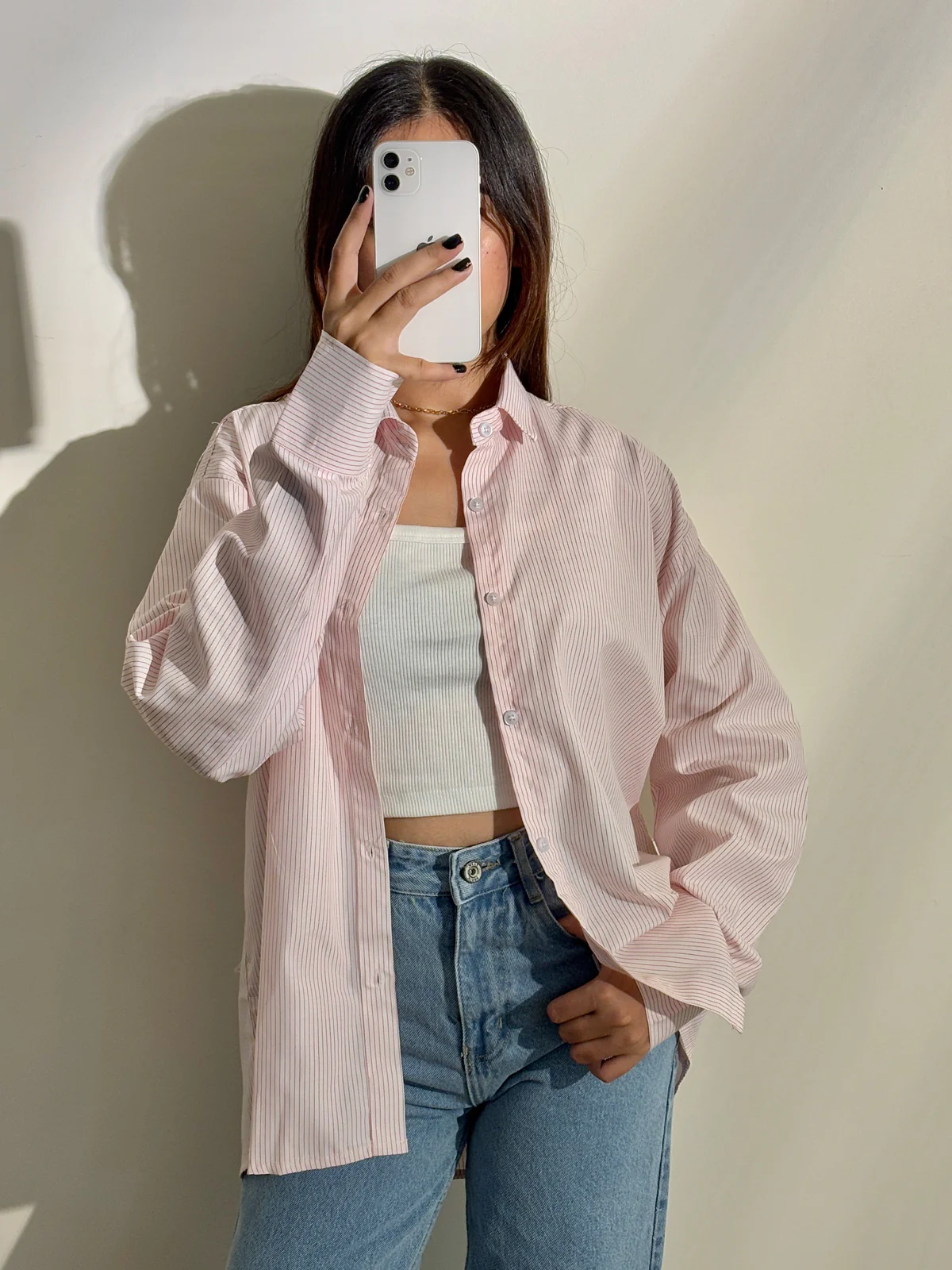 Candy Pink Striped Drop Shoulder Shirt - Image 3