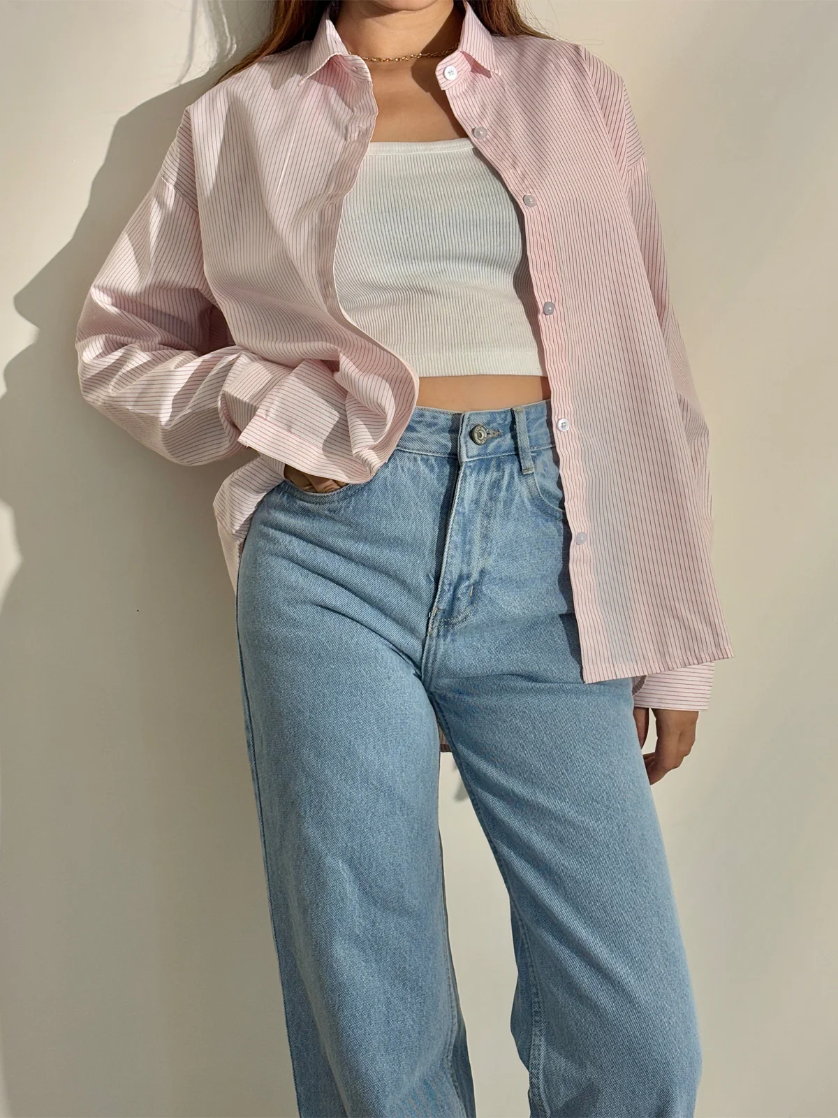 Candy Pink Striped Drop Shoulder Shirt - Image 4