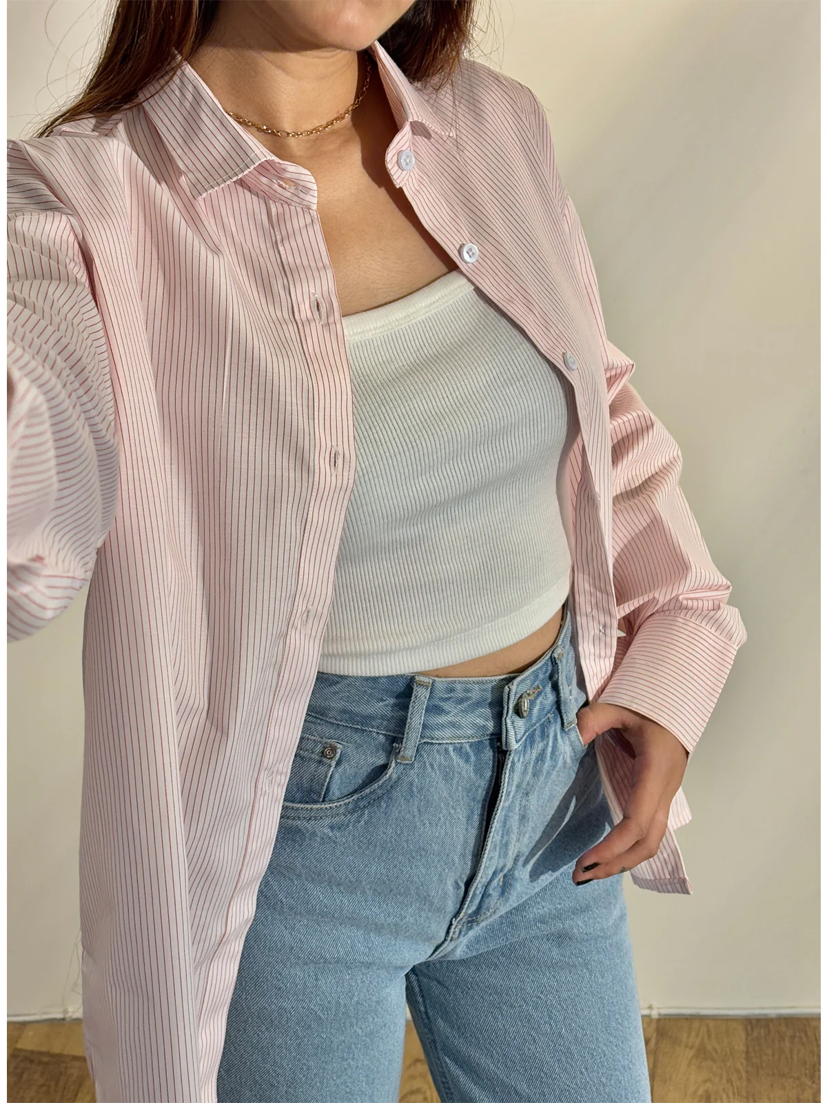 Candy Pink Striped Drop Shoulder Shirt - Image 6