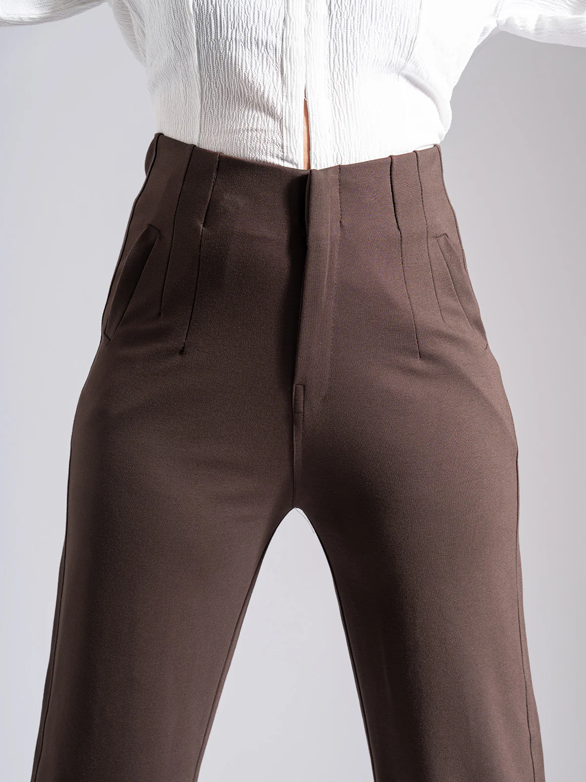 Brown Sleek Pleated Detail Korean Pants - Image 4
