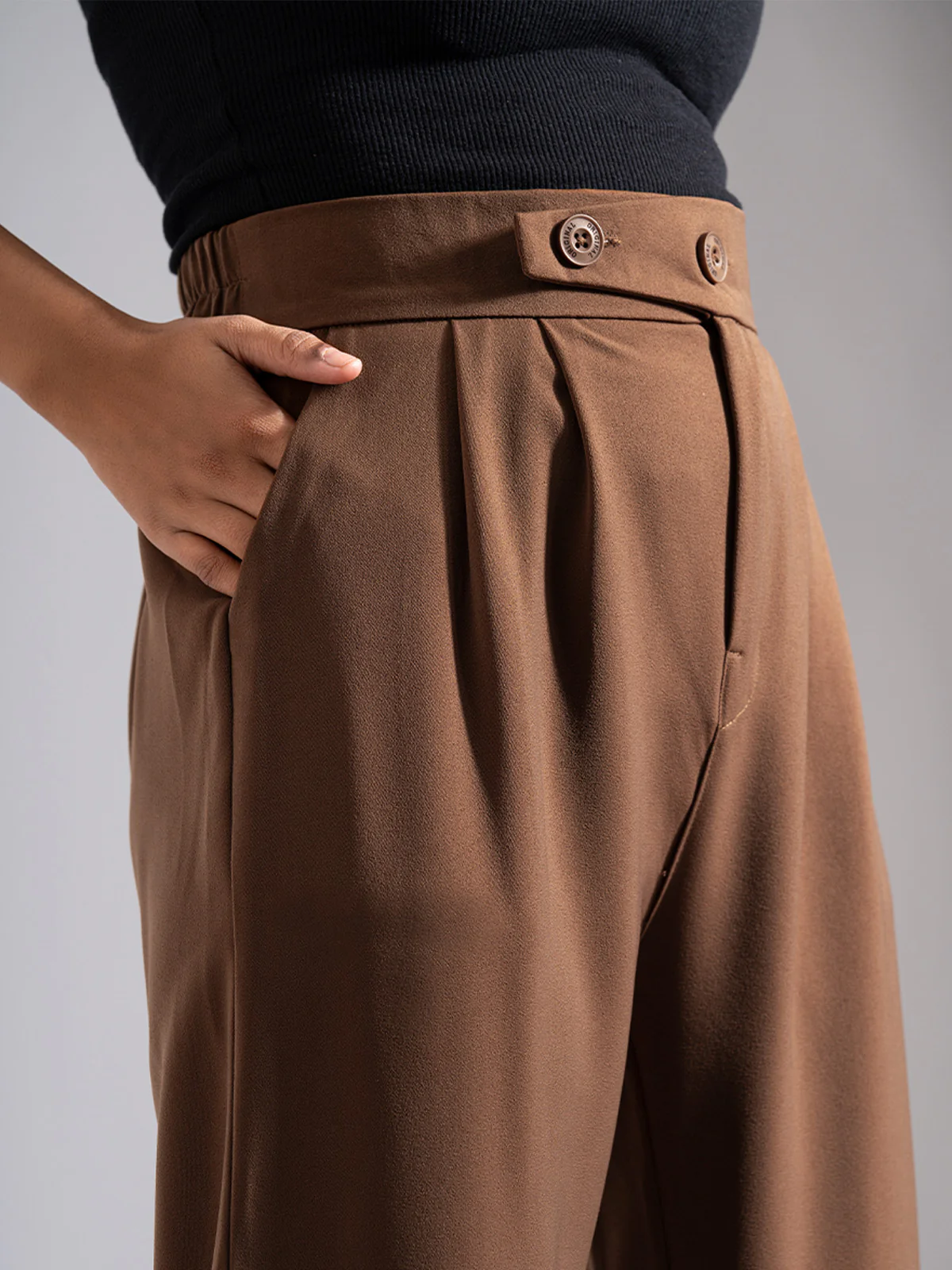 Brown Tailored Pleat Korean Pants - Image 6