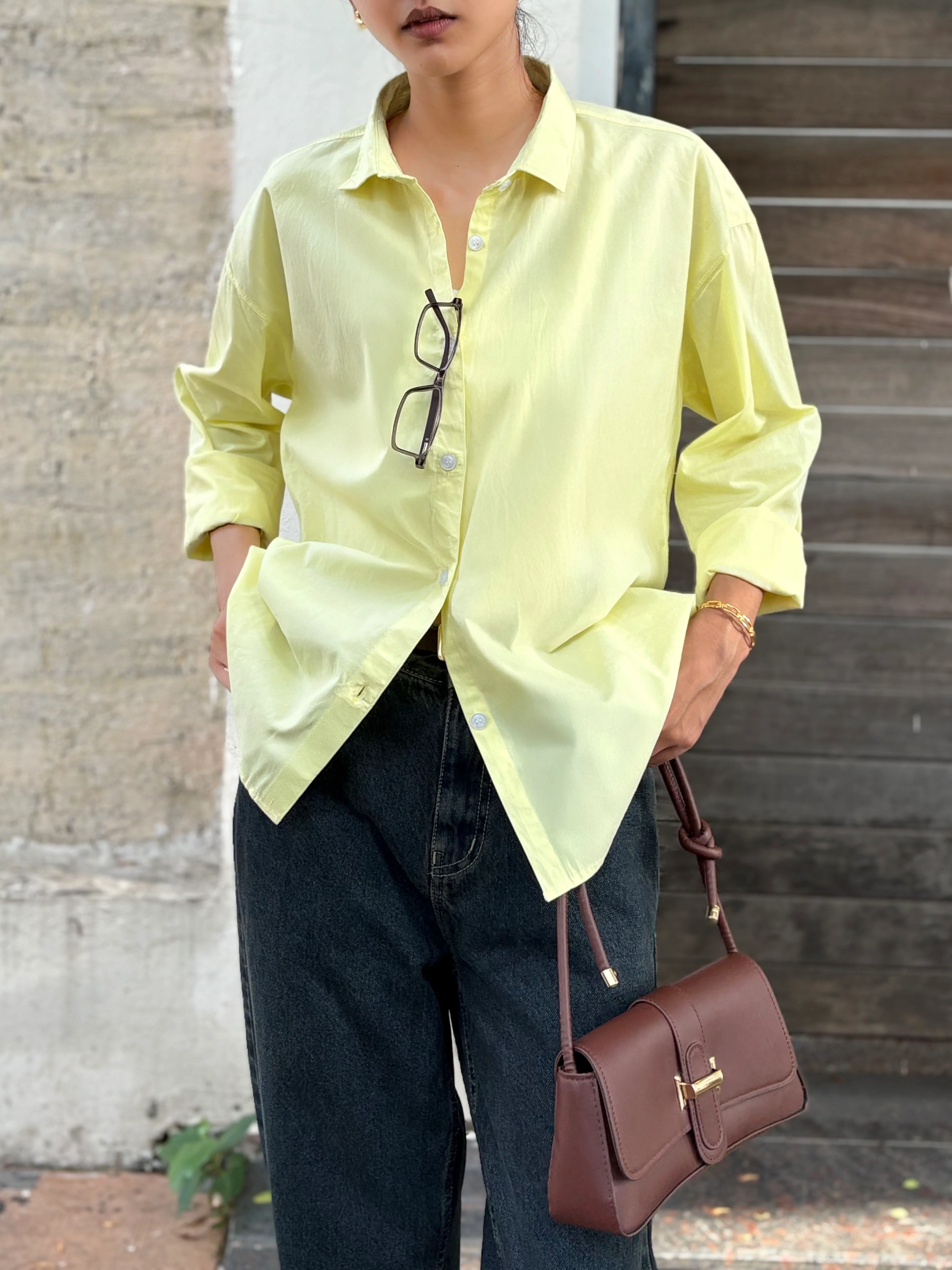 Butter Yellow Oversized Poplin Shirt - Image 7