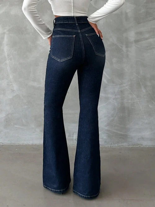 Classic Dark Blue Washed Bootcut Jeans - Image 4