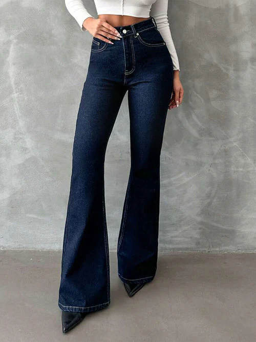 Classic Dark Blue Washed Bootcut Jeans - Image 5