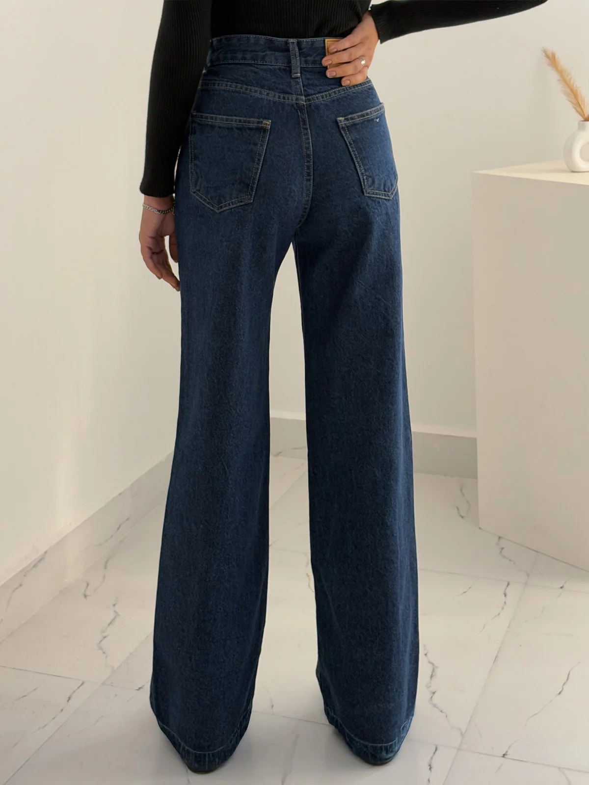 Dark Blue Wide Leg Jeans - Image 4