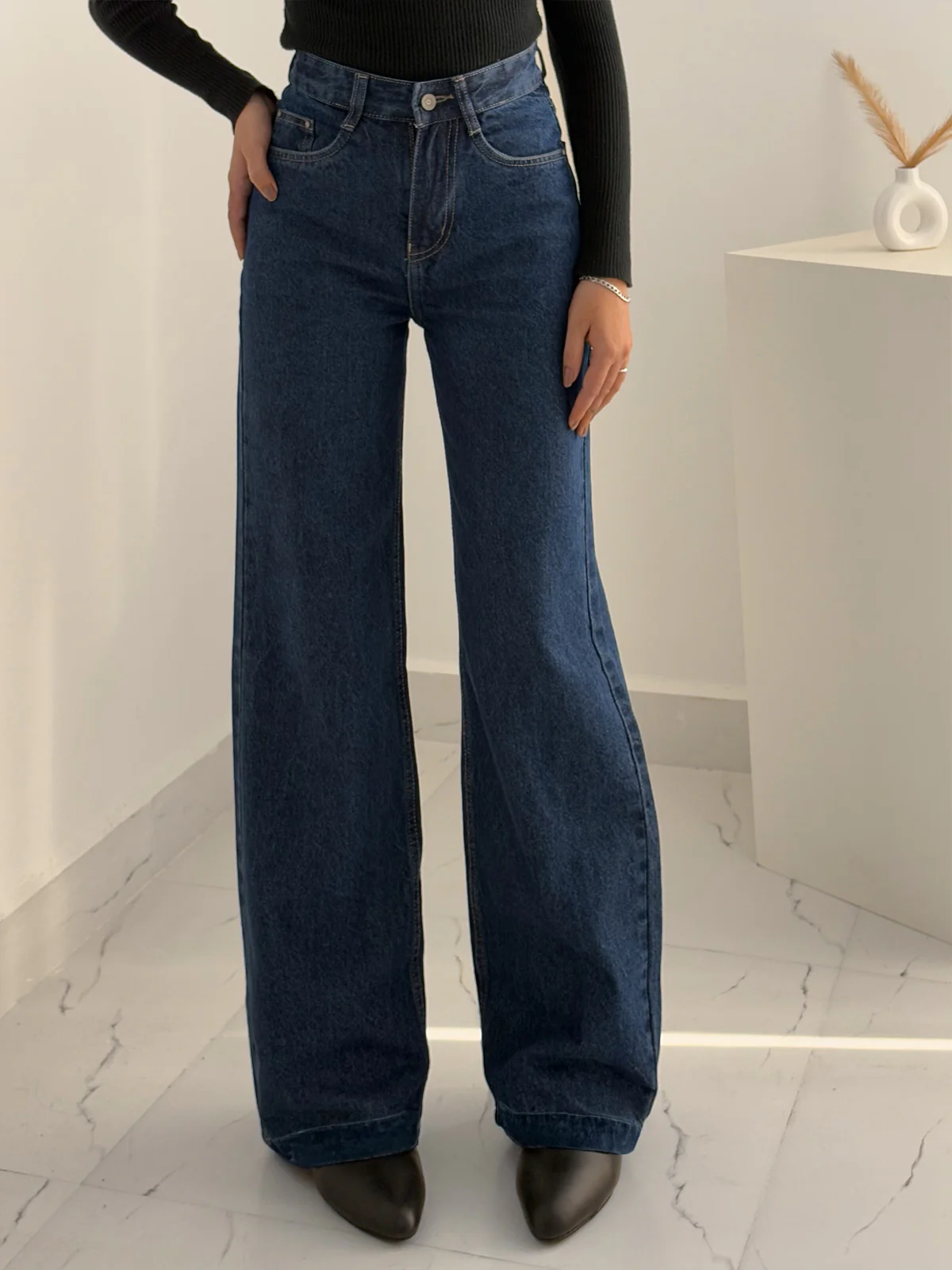 Dark Blue Wide Leg Jeans - Image 5