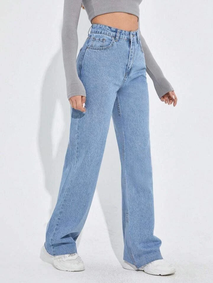 Ice Blue Raw Hem Straight Leg Jeans - Image 3