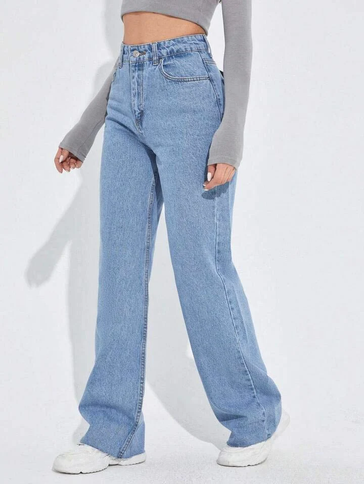 Ice Blue Raw Hem Straight Leg Jeans - Image 5