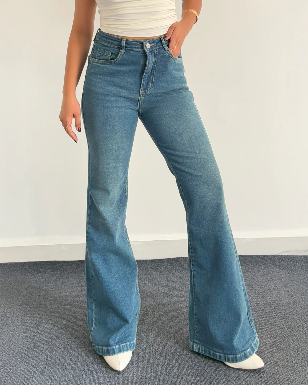 Premium Blue Vintage Washed Bootcut Jeans - Image 3