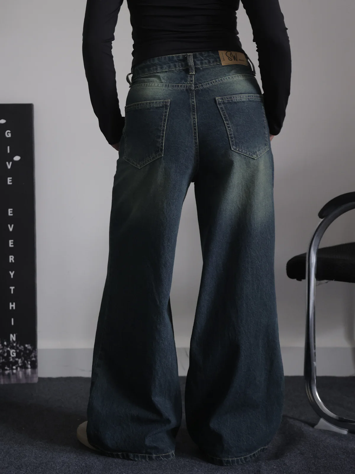 Retro Street Blue Tinted Wide Leg Jeans - Image 7