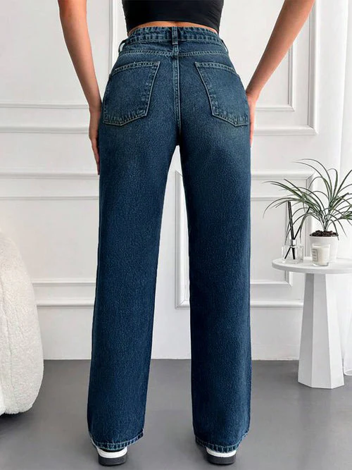 Slate Blue Tinted Stretchable Straight Leg Jeans - Image 5