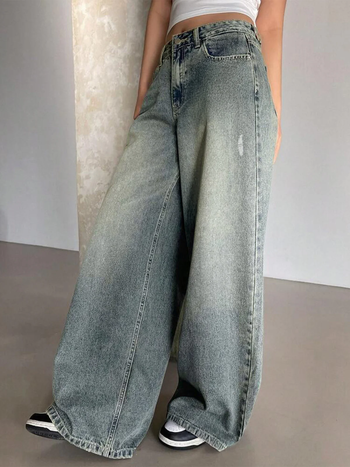 Smoke Blue Washed Wide Leg Jeans - Image 3