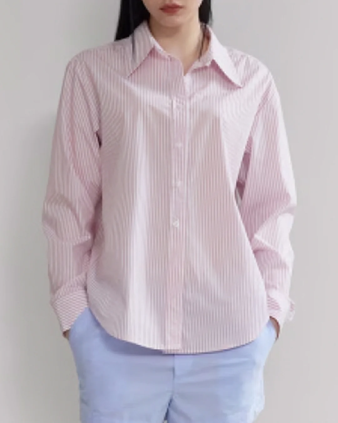 Soft Pink Striped Drop Shoulder Shirt - Image 3