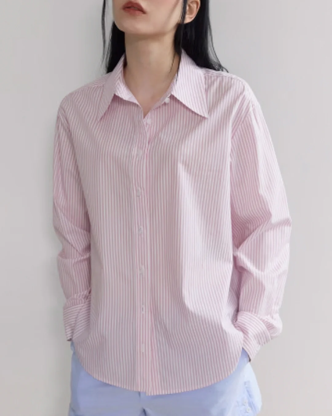 Soft Pink Striped Drop Shoulder Shirt - Image 5