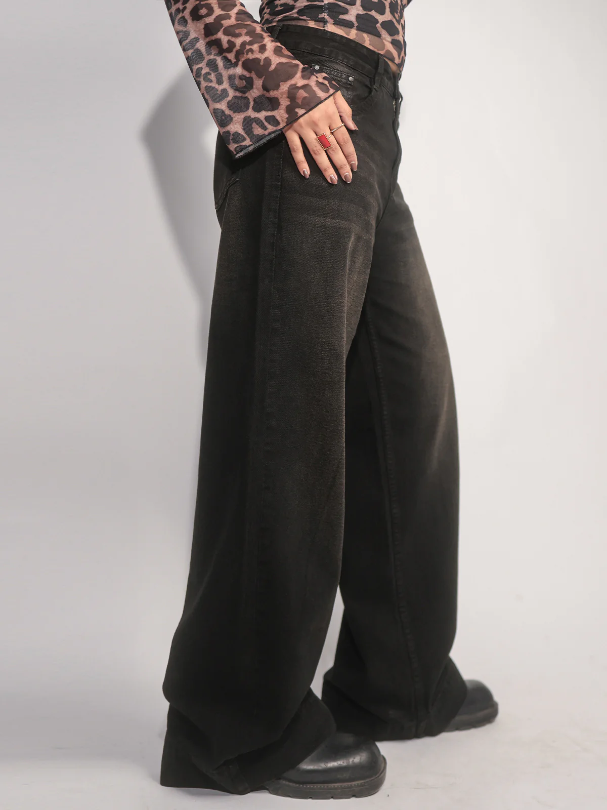 Starry Black Tinted Wide leg Jeans - Image 5