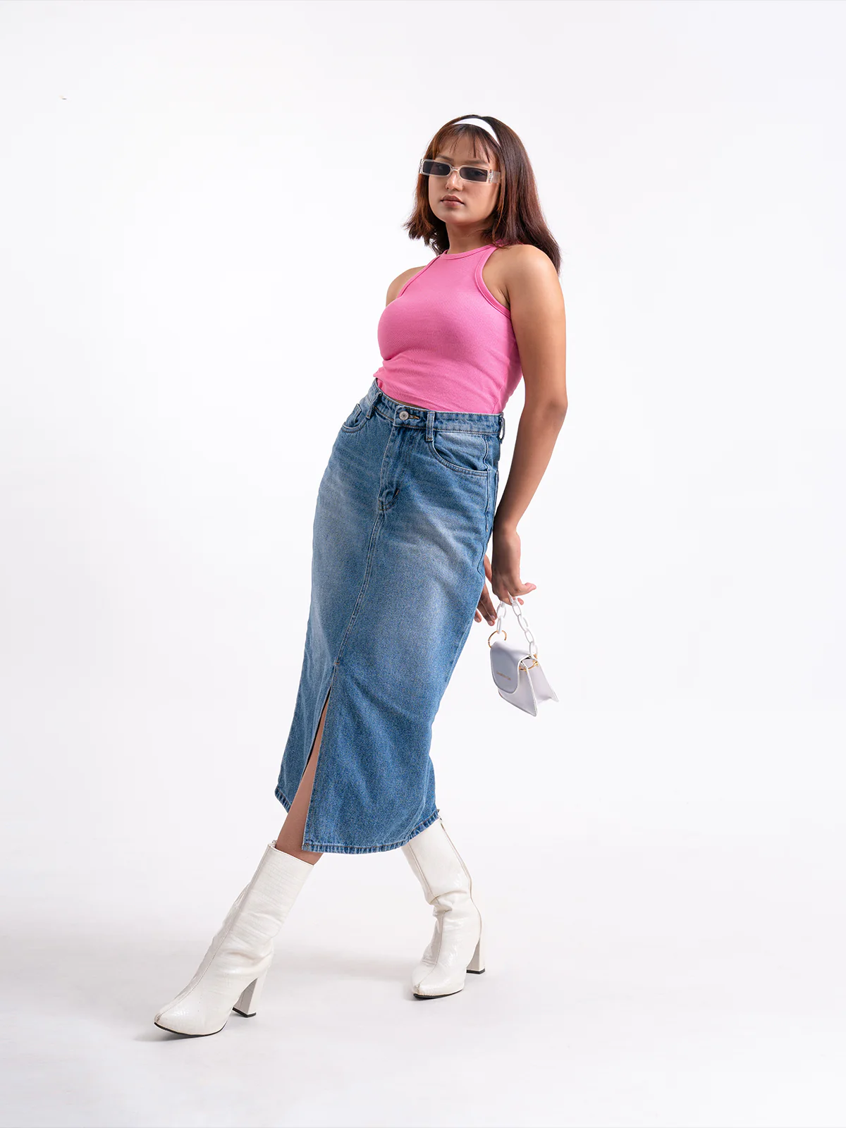 Premium Stone Blue Whisker Midi Skirt - Image 4