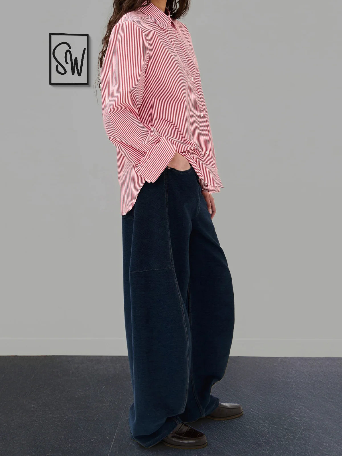 Strawberry Red Striped Drop Shoulder Shirt - Image 4